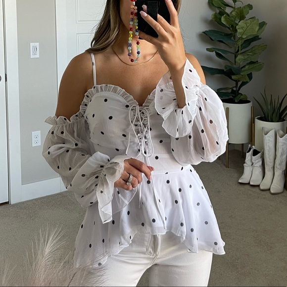 Polka-Dot Cold-Shoulder Top LIKE NEW! - Picture 2 of 8